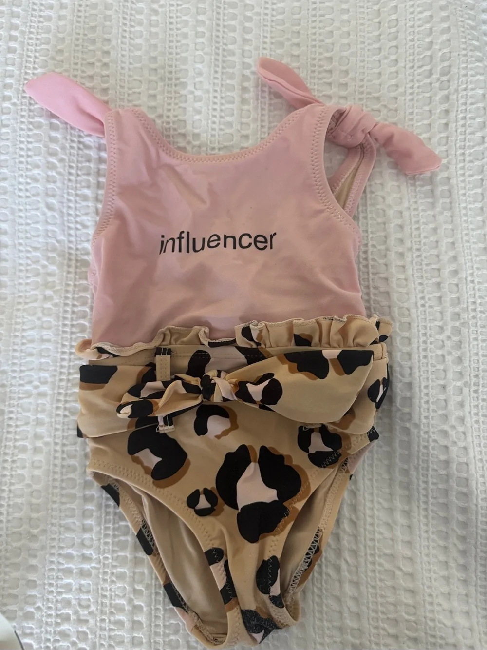Pink & Beige Leopard-Print Kids One-Piece Swimsuit with Bow